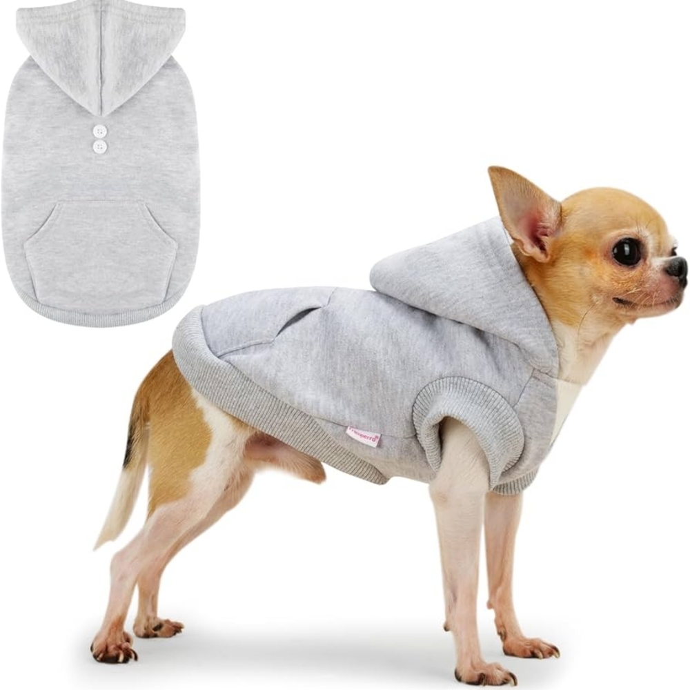 Frienperro Dog Hoodies, Cat Hooded T Shirts Pet Outfits Cotton, Solid Grey, M